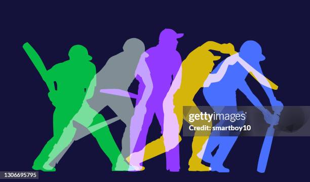 cricket players - cricket player silhouette stock illustrations