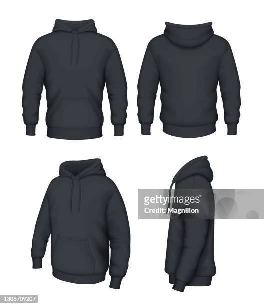 black hoodie vector - hood clothing stock illustrations