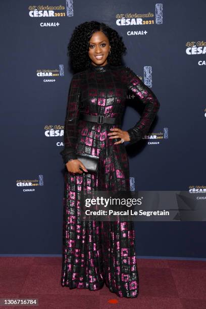 Maïmouna Doucoure arrives at the 46th Cesar Film Awards Ceremony At L'Olympia on March 12, 2021 in Paris, France.