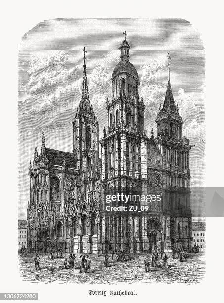 illustrations, cliparts, dessins animés et icônes de cathédrale d’évreux, normandie, france, gravure sur bois, publié en 1893 - évreux