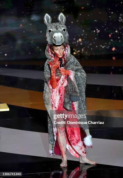 Corinne Masiero speaks on stage during the 46th Cesar Film Awards Ceremony At L'Olympia on March 12, 2021 in Paris, France.