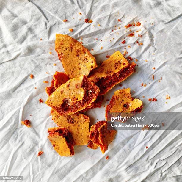 high angle view of bread on table,london,united kingdom,uk - toffee stock pictures, royalty-free photos & images