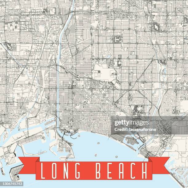 long beach, kalifornien usa vektorkarte - huntington beach california stock-grafiken, -clipart, -cartoons und -symbole