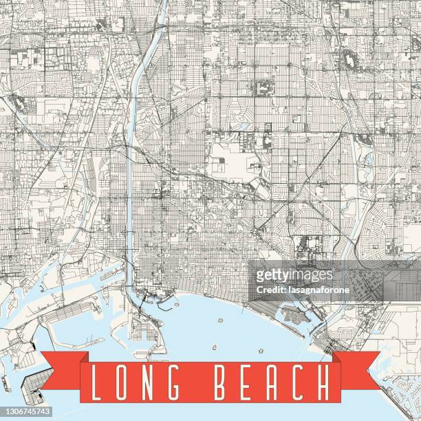 ilustraciones, imágenes clip art, dibujos animados e iconos de stock de mapa vectorial de long beach, california usa - huntington beach california