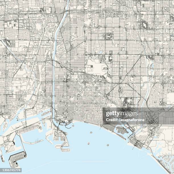 long beach, california usa vector map - pacific coast highway los angeles stock illustrations