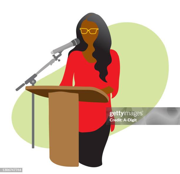 conference speaker with mic green - politician speech stock illustrations