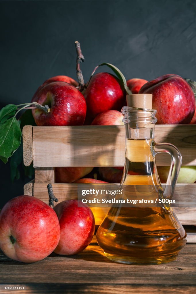 Close-up of apples and apples on table