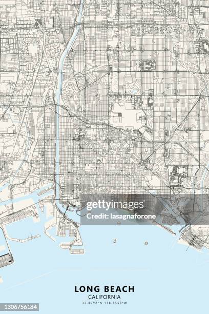 stockillustraties, clipart, cartoons en iconen met long beach, californië usa vector kaart - long beach california