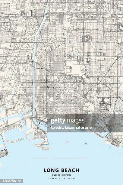 long beach, california usa vector map - pacific coast highway overhead stock illustrations