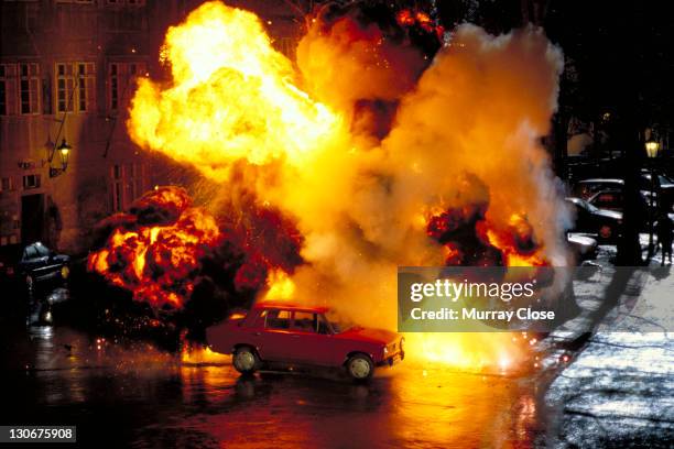 Car bomb detonates in a scene from the film 'Mission: Impossible', 1996.