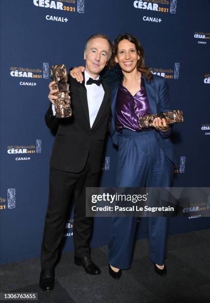 Sébastien Lifshitz and Muriel Meynard pose with the Best Documentary Cesar award for the movie “Adolescentes” during the 46th Cesar Film Awards...