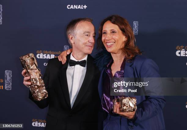 Sébastien Lifshitz and Muriel Meynard pose with the Best Documentary Cesar award for the movie “Adolescentes” during the 46th Cesar Film Awards...