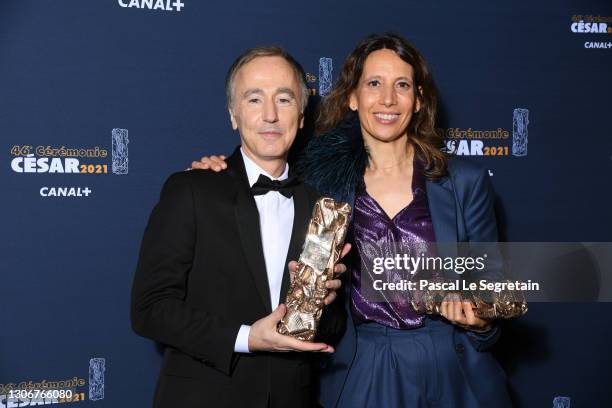 Sébastien Lifshitz and Muriel Meynard pose with the Best Documentary Cesar award for the movie “Adolescentes” during the 46th Cesar Film Awards...