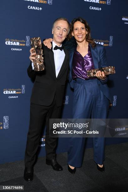 Sébastien Lifshitz and Muriel Meynard pose with the Best Documentary Cesar award for the movie “Adolescentes” during the 46th Cesar Film Awards...