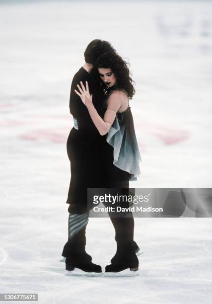 Marina Klimova and Sergei Ponomarenko of the Unified Team skate in the Exhibition event of the Figure Skating competition of the 1992 Winter Olympic...