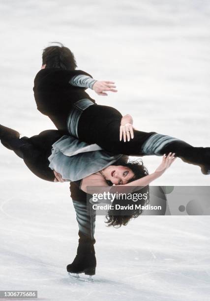 Marina Klimova and Sergei Ponomarenko of the Unified Team skate in the Exhibition event of the Figure Skating competition of the 1992 Winter Olympic...