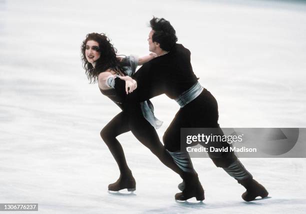 Marina Klimova and Sergei Ponomarenko of the Unified Team skate in the Exhibition event of the Figure Skating competition of the 1992 Winter Olympic...