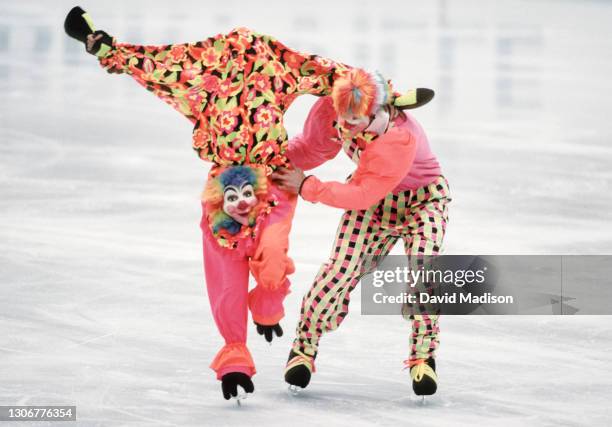 Isabelle Brasseur and Lloyd Eisler of Canada skate in the Exhibition event of the Figure Skating competition of the 1992 Winter Olympic Games held in...