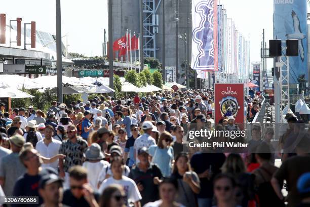 Crowds flock to the Viaduct Basin and Americas Cup Village during the America's Cup Race and between Emirates Team New Zealand and Luna Rossa Prada...