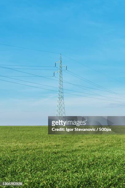 high voltage post on the field,serbia - alto voltaje fotografías e imágenes de stock