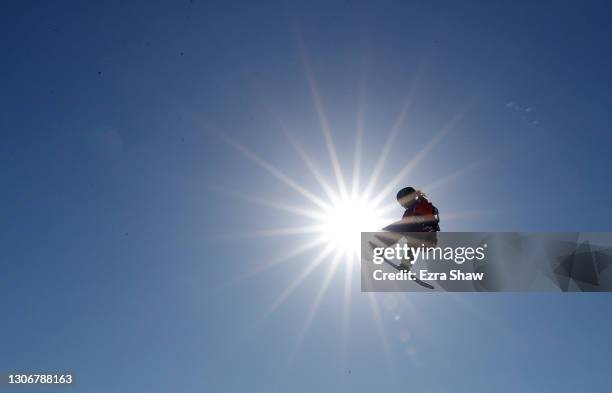 Annika Morgan of Germany takes a practice run before competing in the women's snowboard slopestyle final during Day 3 of the Aspen 2021 FIS Snowboard...