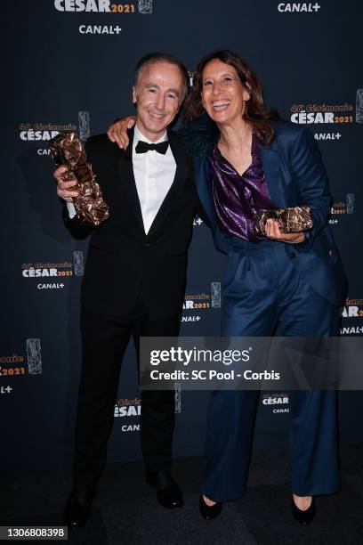 Sébastien Lifshitz and Muriel Meynard pose with the Best Documentary Cesar award for the movie “Adolescentes” during the 46th Cesar Film Awards...