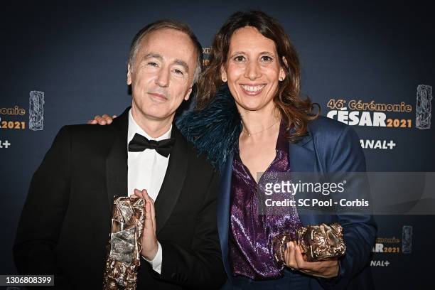 Sébastien Lifshitz and Muriel Meynard pose with the Best Documentary Cesar award for the movie “Adolescentes” during the 46th Cesar Film Awards...
