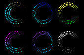 Colored circles point. Logo design. Round shape. Geometric art. Line symbol. Stock image. EPS 10.