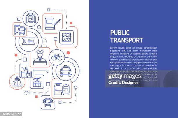 公共交通機関のコンセプト、アイコン付き公共交通機関のベクトルイラストレーション - 移動中点のイラスト素材／クリップアート素材／マンガ素材／アイコン素材