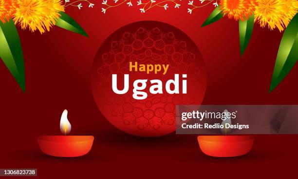 glücklich ugadi text vorlage grußkarte für indischen urlaub - ugadi stock-grafiken, -clipart, -cartoons und -symbole
