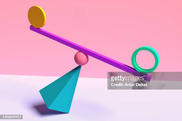digital picture of geometric volumes in impossible balance stack one on each other. - equilibrio fotografías e imágenes de stock