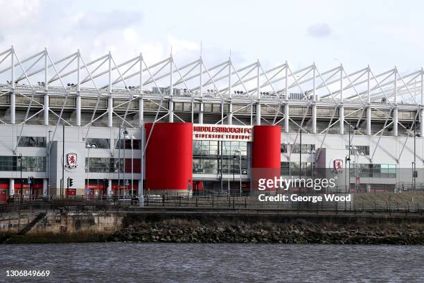 General view outside the stadium prior to the Sky Bet Championship match between Middlesbrough and Stoke City at Riverside Stadium on March 13, 2021...