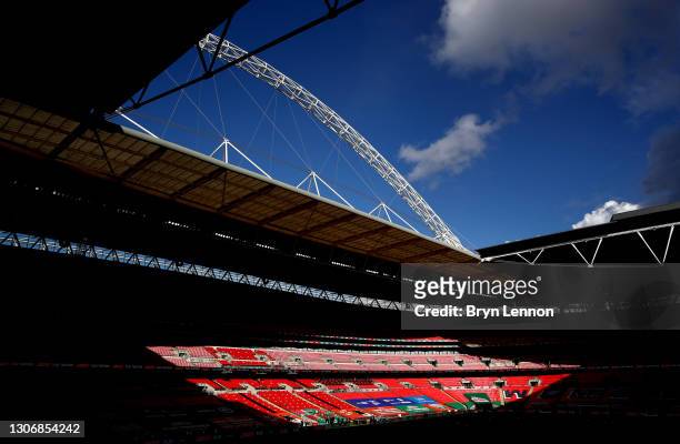 General view inside the stadium prior to the EFL Trophy Final at Wembley Stadium on March 13, 2021 in London, England. The teams were due to meet in...