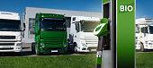 Biofuel station on a background of trucks