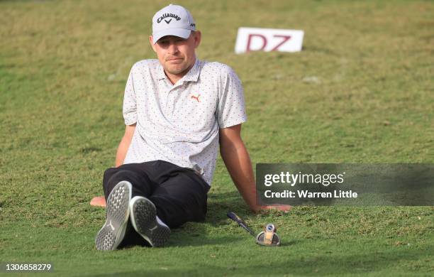 Jeff Winther of Denmark looks on from the 18th green during the third round of the Commercial Bank Qatar Masters at Education City Golf Club on March...