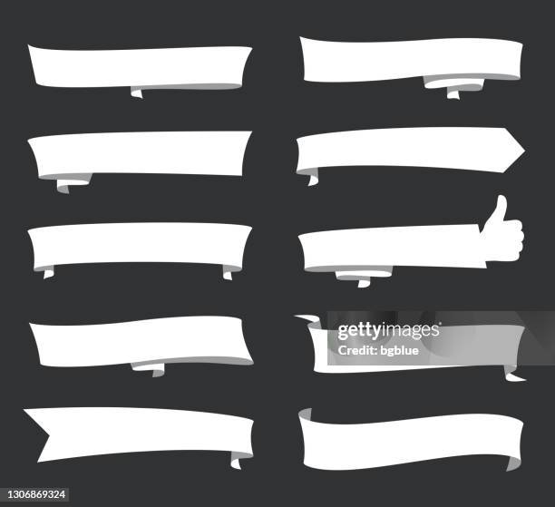 set of white banners - design elements on black background - chalk arrow stock illustrations