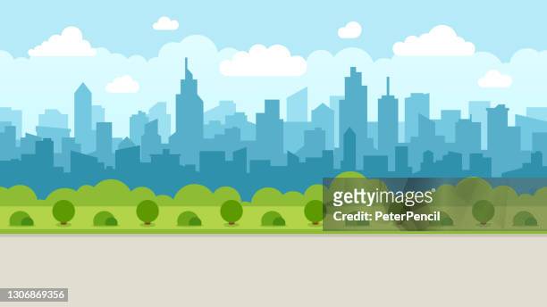 illustrazioni stock, clip art, cartoni animati e icone di tendenza di skyline della città moderna astratto - modello vettoriale senza soluzione di continuità - natura