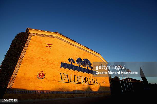 The early morning sun reflects off the clubhouse wall during the second round of the Andalucia Masters at Valderrama on October 28, 2011 in...
