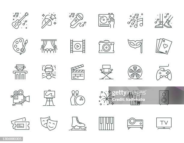 entertainment thin line series icon set - movies gallery stock illustrations