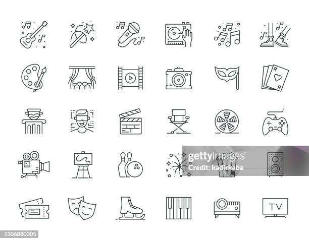 entertainment thin line series icon set - easel stock illustrations