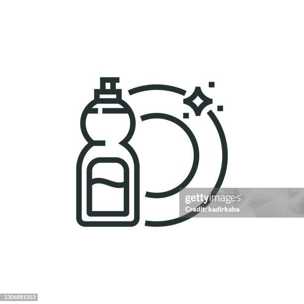 cleaning dishes line icon - washing dishes vector stock illustrations