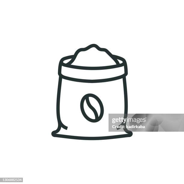 coffee beans sack line icon - moka pot stock illustrations