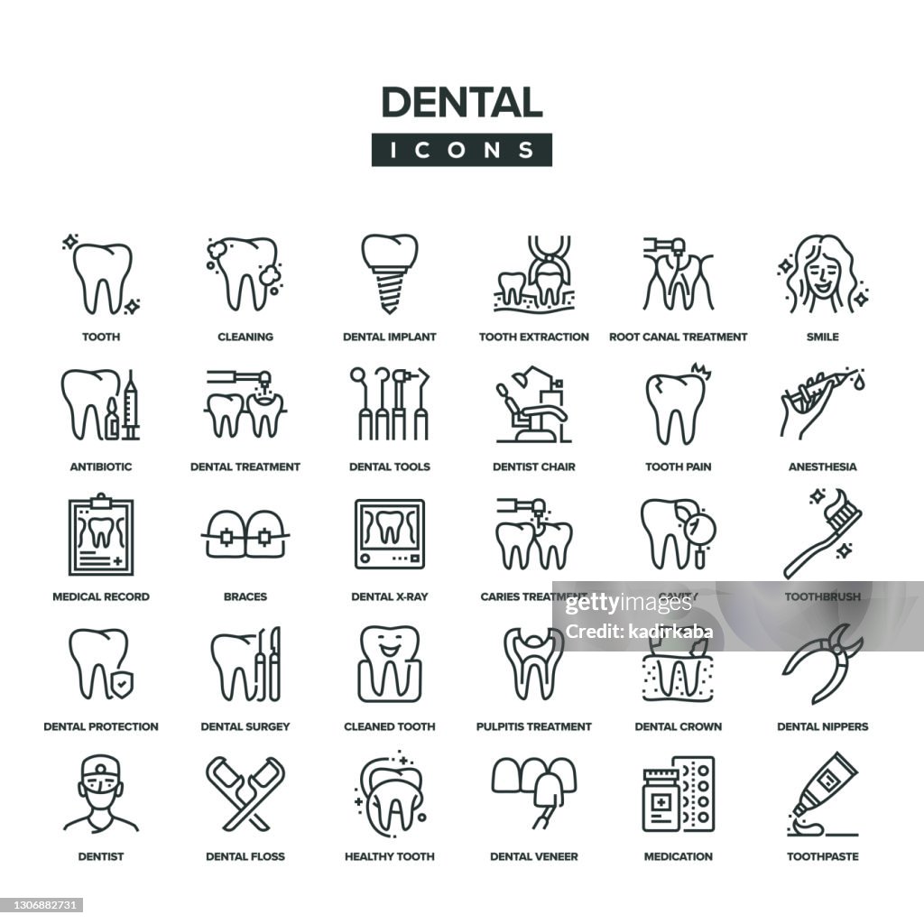Dental Line Icon Set