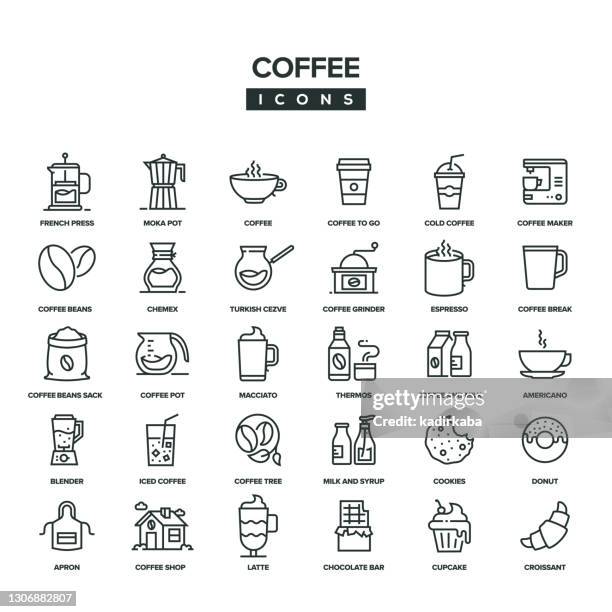 coffee line icon set - coffee with chocolate stock-grafiken, -clipart, -cartoons und -symbole