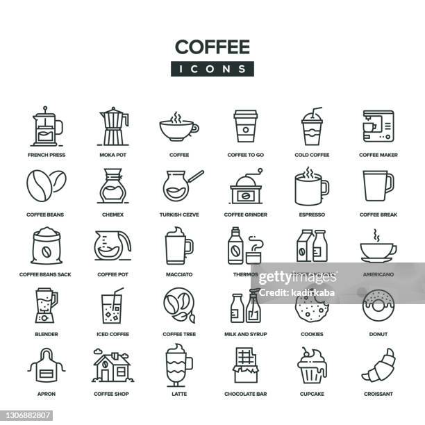 coffee line icon set - schokolade stock-grafiken, -clipart, -cartoons und -symbole