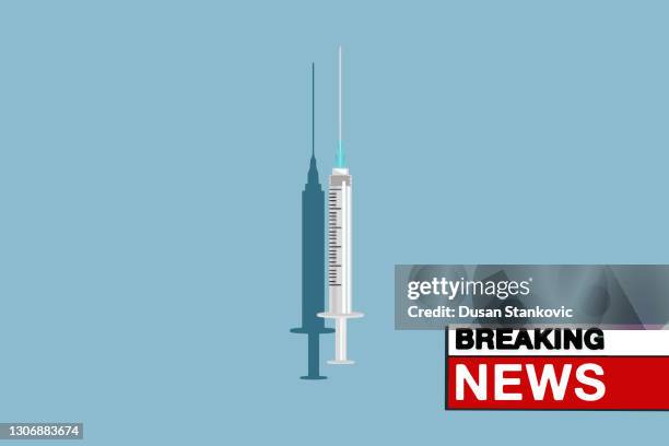 illustrazioni stock, clip art, cartoni animati e icone di tendenza di notizie sul vaccino contro la pandemia del corona virus - siringa