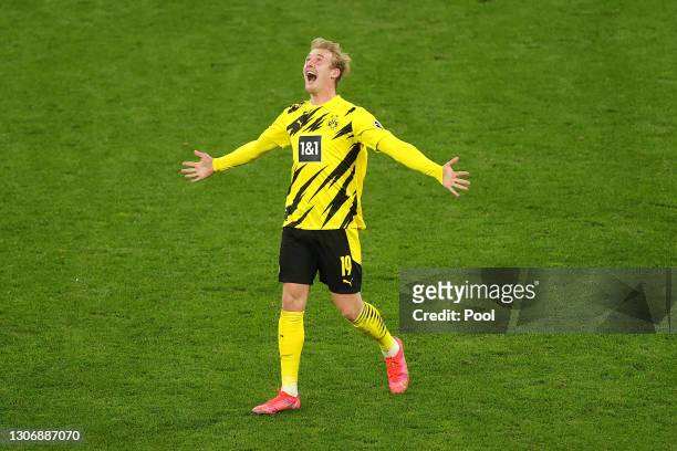 Julian Brandt of Borussia Dortmund celebrates after scoring his team's first goal during the Bundesliga match between Borussia Dortmund and Hertha...
