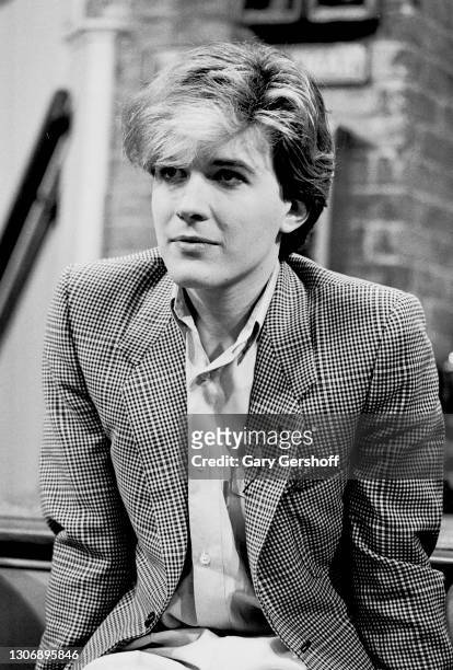 Portrait of English New Wave musician David Sylvian , of the group Japan, during an interview at MTV Studios, New York, New York, April 20, 1982.