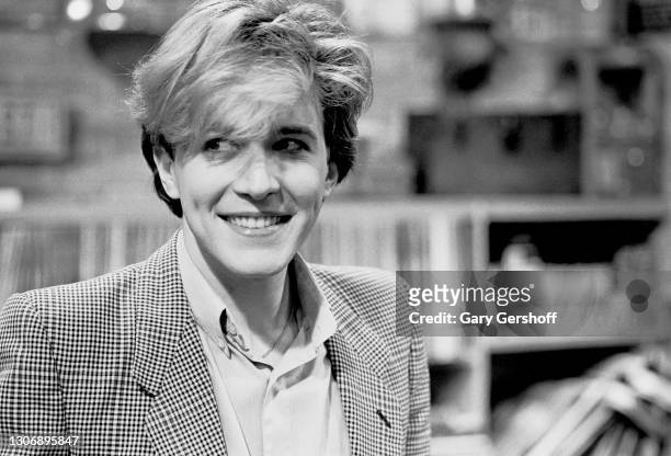 View of English New Wave musician David Sylvian , of the group Japan, during an interview at MTV Studios, New York, New York, April 20, 1982.