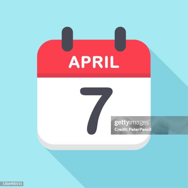 illustrazioni stock, clip art, cartoni animati e icone di tendenza di 7 aprile - icona calendario - numero 7